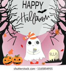 Cute sweet Halloween baby ghost,illustration vector by freehand doodle comic art