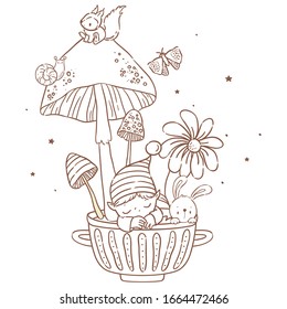 Cute sweet home for gnomes and elves/ colored book