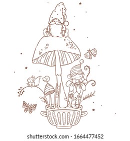 Cute sweet home for gnomes and elves/ colored book