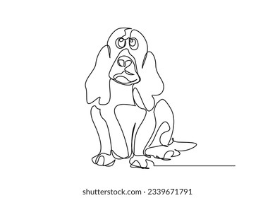 cute sweet house dog sitting waiting one line art