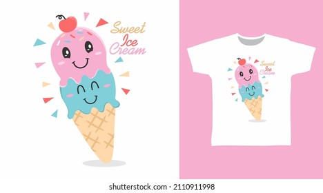 Cute sweet ice cream tee designs concept