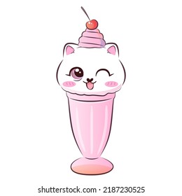 Cute sweet kitty cat in ice crem. Vector illustration.