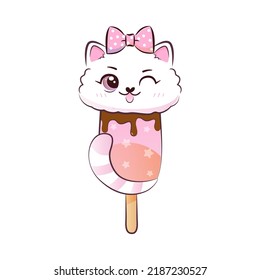 Cute sweet kitty cat in ice crem. Vector illustration.