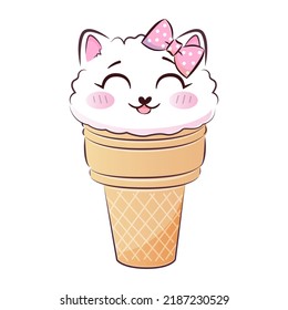 Cute sweet kitty cat in ice crem. Vector illustration.