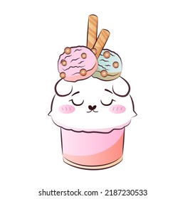 Cute sweet kitty cat in ice crem. Vector illustration.