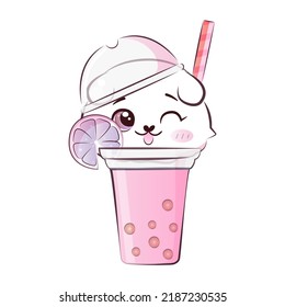 Cute sweet kitty cat in ice crem. Vector illustration.