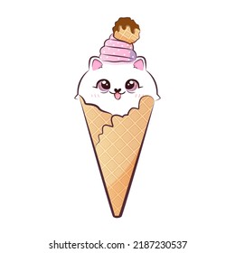 Cute sweet kitty cat in ice crem. Vector illustration.