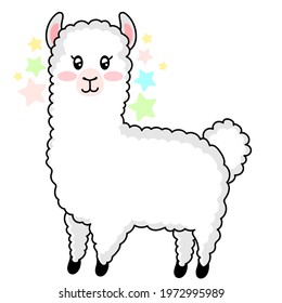 Cute sweet lama and alpaca. Girly flat vector hand drawings. Fairy character, cute, animals. cute and very beautiful.