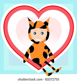 Cute sweet little baby boy wearing funny costume tiger leopard. vector