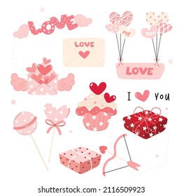 cute sweet Love Valentine day decoration elements collection flat design