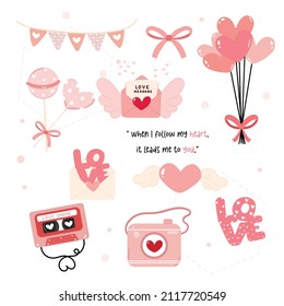 cute sweet Love Valentine day decoration elements collection flat design
