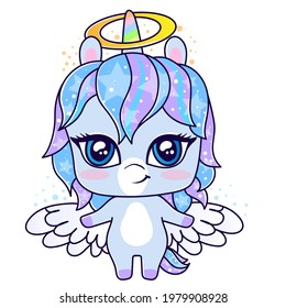 Cute sweet magic angel princess unicorn. Girly flat vector hand drawings. Fairy character, cute, animals, horse. Pony unicorn, cute and very beautiful.