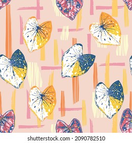 Cute and sweet mood of Colourful hand drawn Tropical Caladium leaves with hand sketch brush seamless pattern ,Design for fashion , fabric, textile, wallpaper, cover, web , wrapping and all prints 