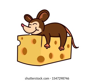 Cute and Sweet Mouse Hugging Cheese Illustration
