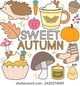 CUTE SWEET PASTEL AUTUMN ELEMENTS VECTOR ILLUSTRATION