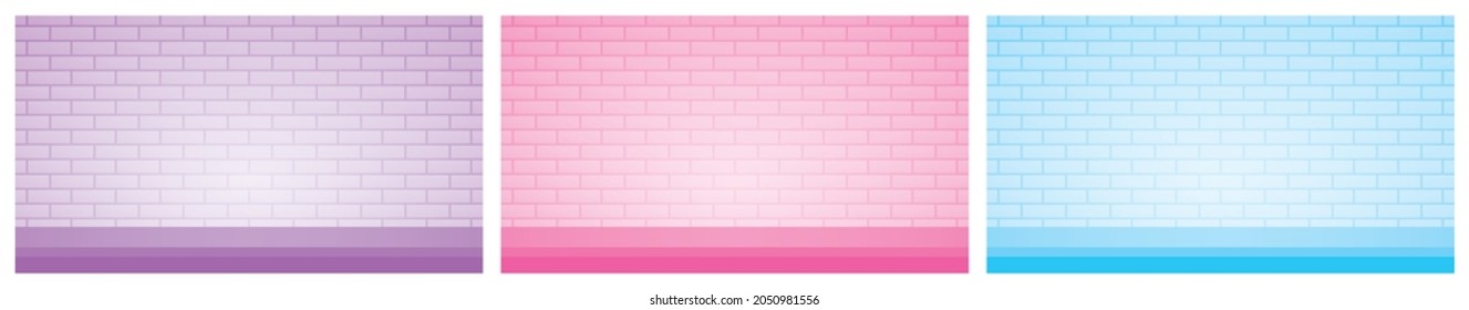 cute sweet pastel brick wall with tabletop background set for putting your object