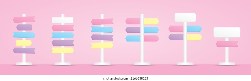 Cute Sweet Pastel Colorful Signpost Graphic Vector Collection On Pink Background