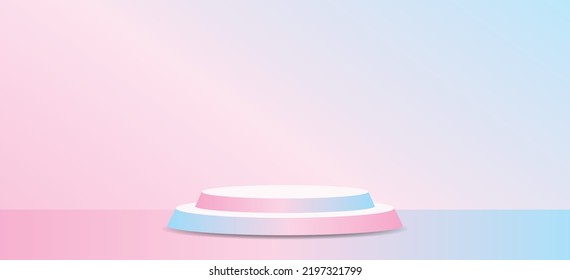 cute sweet pastel gradient color display podium with wall and floor 3d illustration vector for putting object