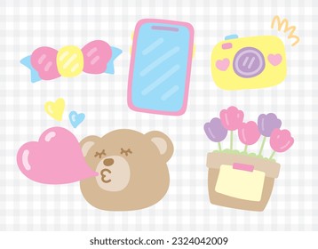 cute sweet pastel hand drawn kawaii graphic element vector set for decorating your artwork