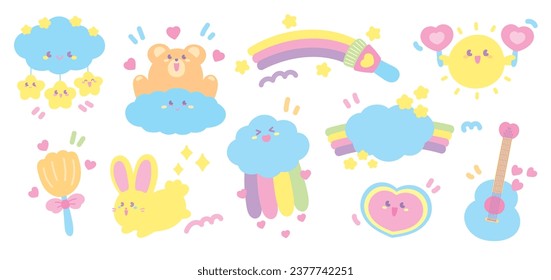 cute sweet pastel kawaii cartoon graphic vector set in happy day theme for decorating your artwork