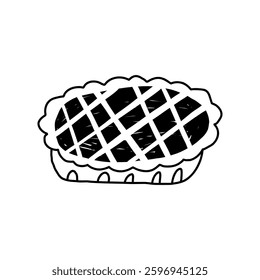 Cute sweet pie in hand drawn doodle style, vector illustration isolated on white background. Bakery design element in outline sketch.