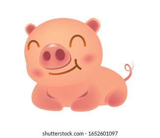 Cute and Sweet Pig with Cartoon Style
