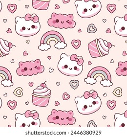 Cute sweet pink food doodle seamless pattern
