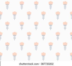 Cute sweet pink tulip with leaf on smooth brown background pattern seamless wallpaper. Vector image