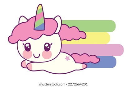 Cute sweet pony unicorn and rainbow. Girly flat vector cartoon hand drawings. Fairy character, cute, animals, horse. Pony cute and very beautiful.