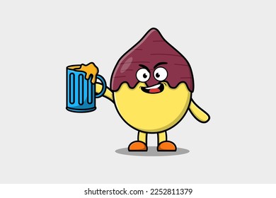 Cute Sweet potato cartoon mascot character with beer glass and cute stylish design flat illustration