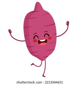Cute sweet potato character with happy face expression running. Flat icon symbol for Castanyada holiday celebration