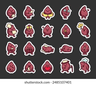 Cute sweet potato character. Sticker Bookmark. Funny cartoon food. Hand drawn style. Vector drawing. Collection of design elements.