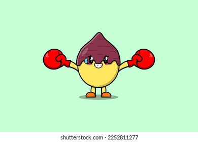 Caricatura de mascota de batata dulce lindo jugando deporte con guantes de boxeo y diseño elegante y bonito