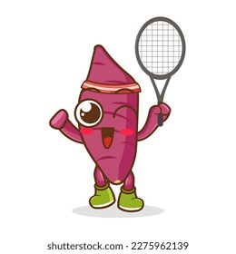 lindo batata jugando badminton ilustración de icono vector gráfico