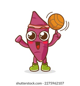 cute sweet potato playing basketball icon illustration vector graphic