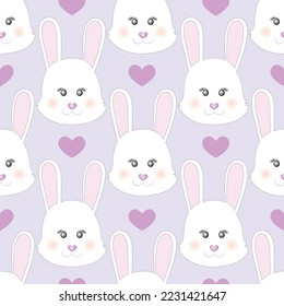 Cute sweet rabbit with hearts. St.Valentines background. Children fashion print