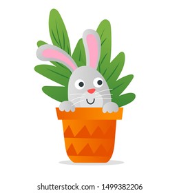 Cute sweet rabbit in the pot. Funny kids illustration good for children book. 