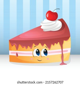 Cute and sweet smiling piece of cake vector 