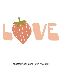 Cute Sweet Strawberry. Cheerful design for kids clothes with cute strawberry. Element for printable in minimal style.