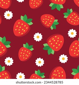 Cute sweet strawberry pattern. Spring-summer illustration of strawberries, repeats the wallpaper. Pink background. Vector of seamless pattern.