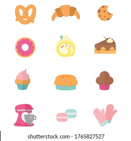 Cute Sweet Treats and Baking Flat Design Icon Set