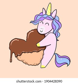 Cute sweet unicorn with chocolate chip cookies. Girly flat vector hand drawings. Fairy character, cute, animals, horse. Pony unicorn with chocolate chip cookies, cute and very pretty.