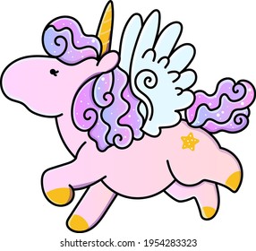 Cute sweet unicorn. Girly flat vector hand drawings. Fairy character, cute, animals, horse. Pony unicorn, cute and very beautiful.