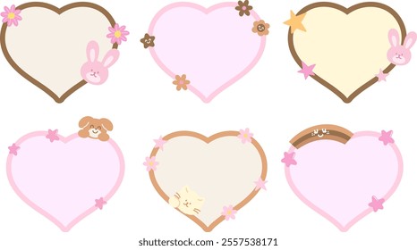 Cute and sweet vector of bunny, puppy, star, rainbow, flowers with heart shaped blank space for name tag, text bubble, sticker, animal print, memo, sticky note, notepads, Chocolate's Day, dessert