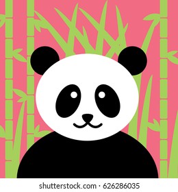 cute sweet vector illustration panda bear baby face simple.one animal flat design style on black & white with Bamboo and plants. 