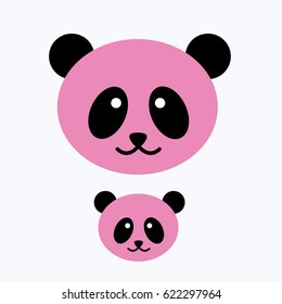 cute and sweet vector illustration two pink panda bear face simple animal flat design style. one father or mother & one baby