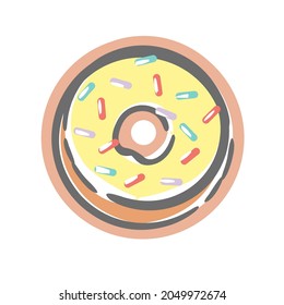 Cute sweet yellow vanilla doughnut with sprinkles cartoon illustrations.