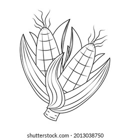 Cute sweetcorn vector cartoon isolated on white background. Cute vegetable cartoon coloring page.