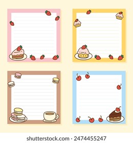 cute sweets and coffee theme notepad, vector illustration