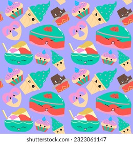 Cute Sweets colorful patterns with purple background